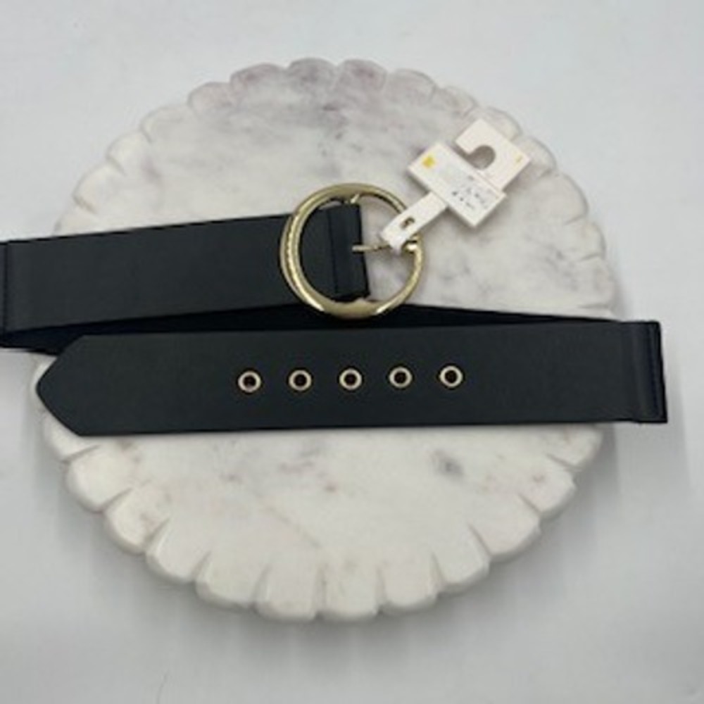 A New Day Womens Black Wide Waist Belt Gold Round Buckle Small AC996โ NEW